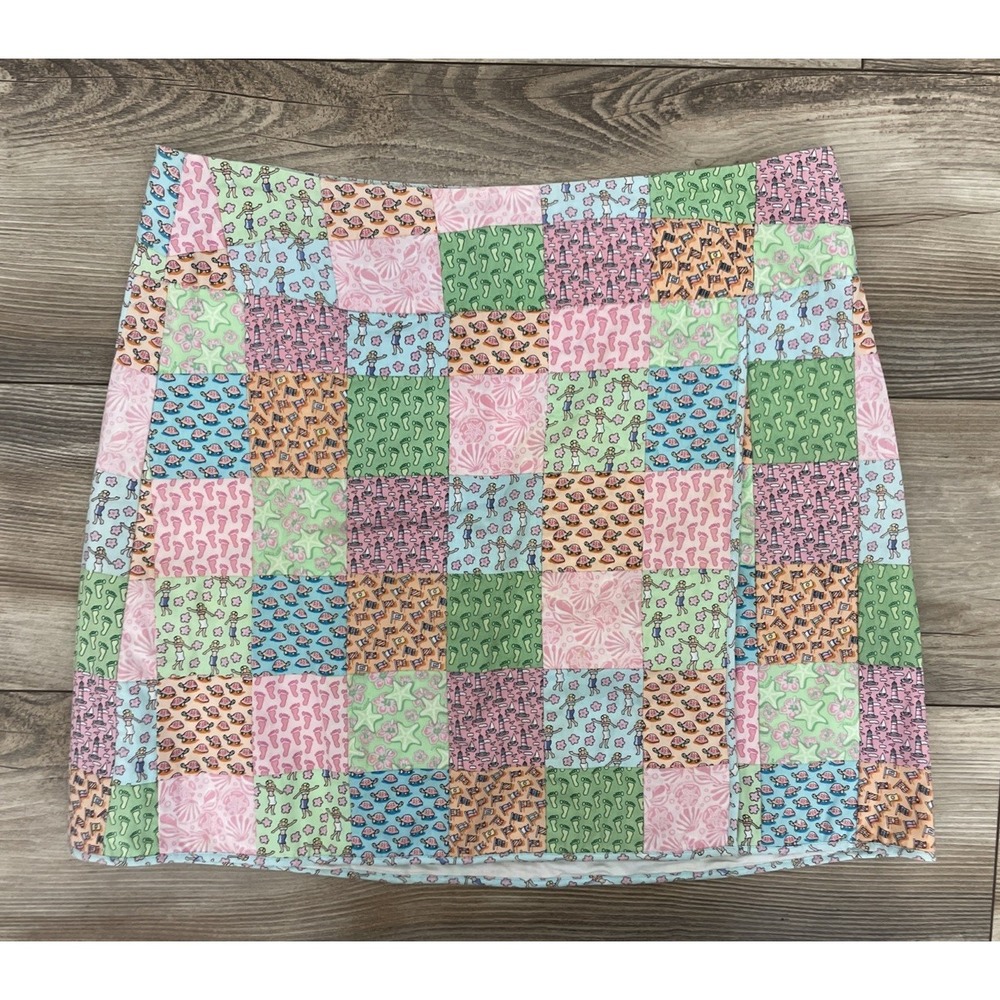 Vineyard Vines Patchwork Mini Skirt Women 8 Coastal Nautical Shells Turtles